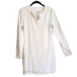 Coolibar UPF 50+ Sun Protection White Perforated Lined Dress S Pool Beach Resort